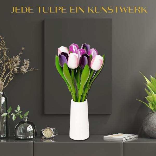 Tulip bouquet made of wood - 9 hand-painted wooden tulips, 34 cm tall, violett mix, wooden flower decoration, made in Holland
